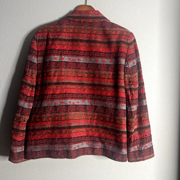 Alfred Dunner Womens 16P Blazer Red Whimsical Striped Print Lined Open Blazer - Picture 3 of 12